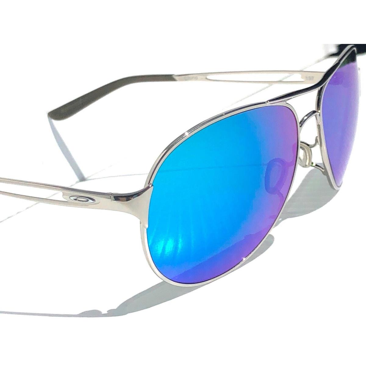 Oakley Caveat Silver Aviator w Polarized Galaxy Sapphire Sky Blue Sunglass 4054