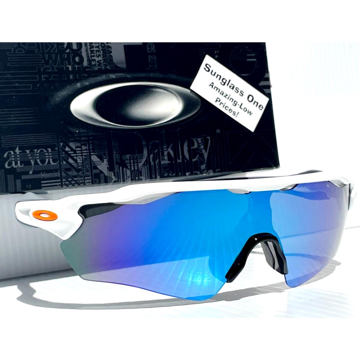 Oakley Radar EV Path White and Orange w Polarized Galaxy Blue Lens Sunglass 9208