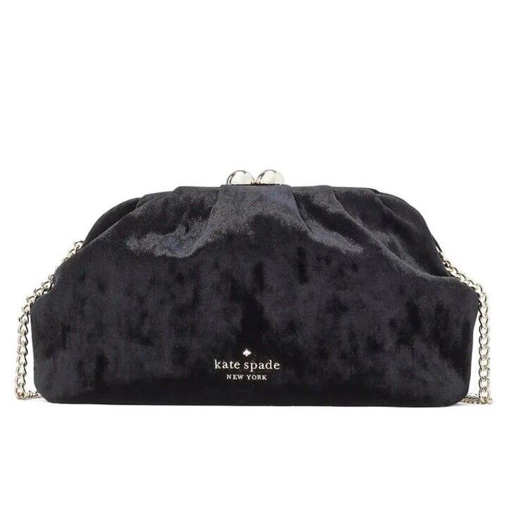 Kate Spade Scrunchy Crushed Velvet Convertible Clutch Black K9354