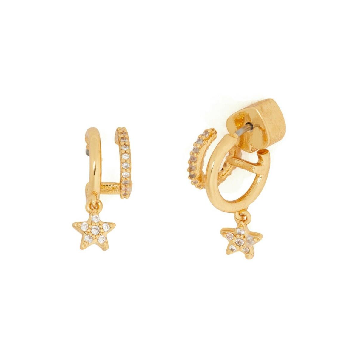 Kate Spade New York Pave Star Double Huggie Gold Hoop Earrings J1475