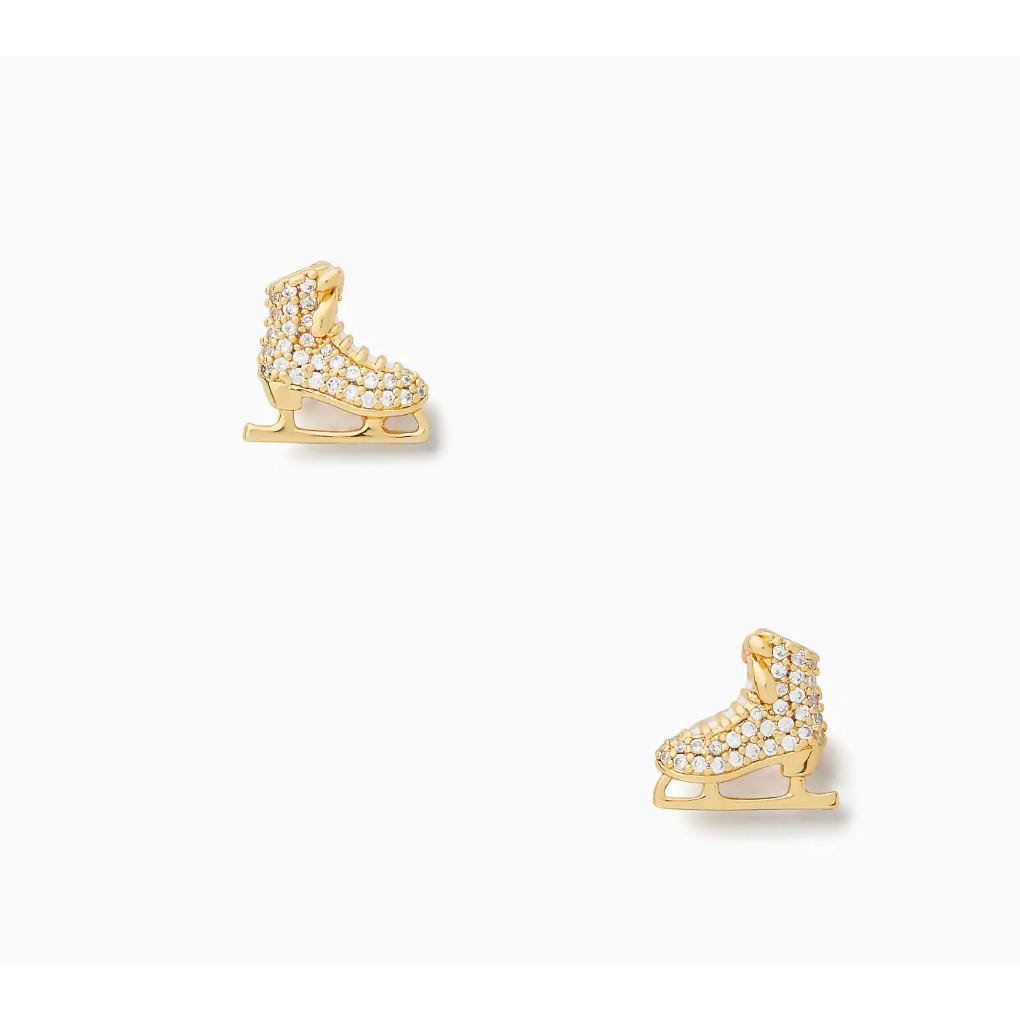 Kate Spade Pave Snow Day Ice Skate Studs Earrings Gold/clear New + Dust Bag