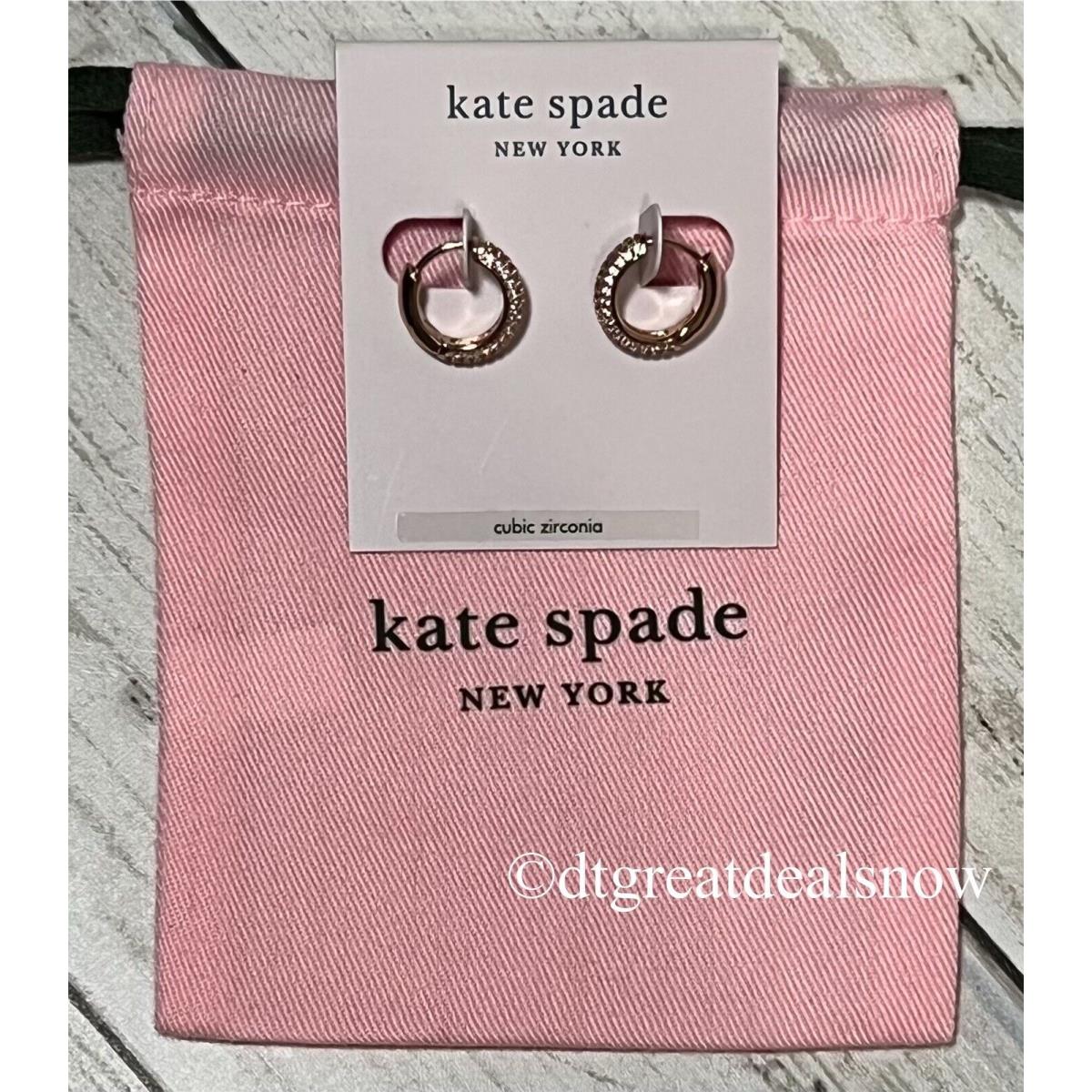 Kate Spade Brilliant Statements Pave Mini Hoop Earrings Rose Gold WBRUH996 Round