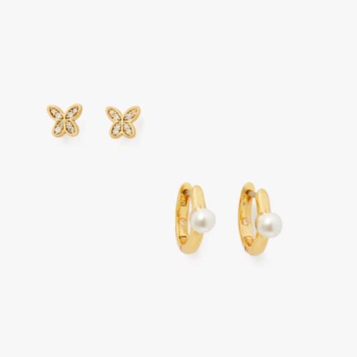 Kate Spade Tiny Twinkles Gold Tone Set OF 2 Stud/hoop Earrings JL95