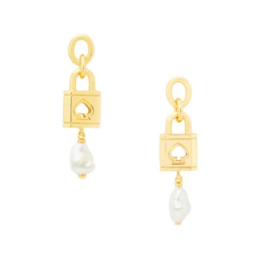 Kate Spade Lock Spade Goldtone Pearl Drop Earrings - JL95