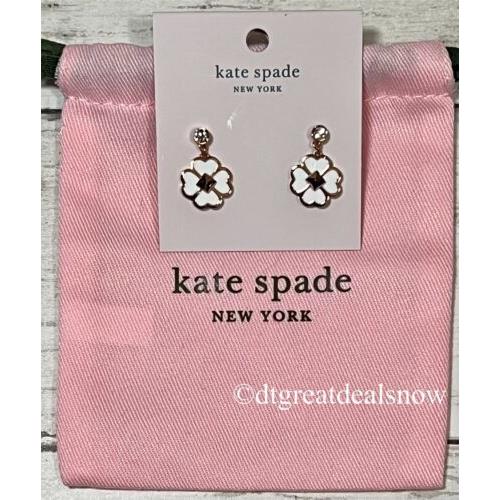 New Kate Spade Spades and Studs Drop Earrings White Rose Gold Tone K8029