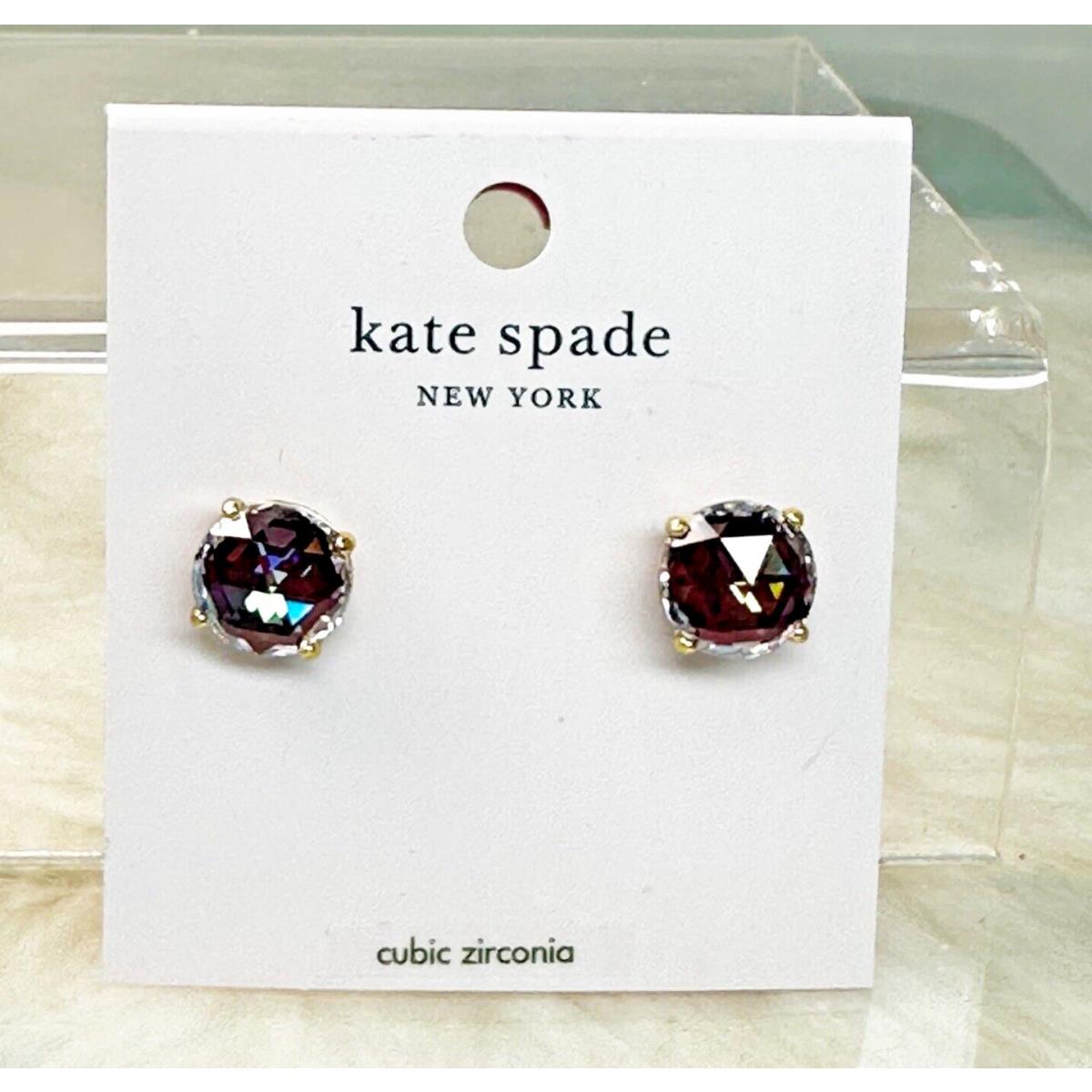 New Kate Spade New York Iridescent CZ Pink/purple Stud Earrings Gold Setting