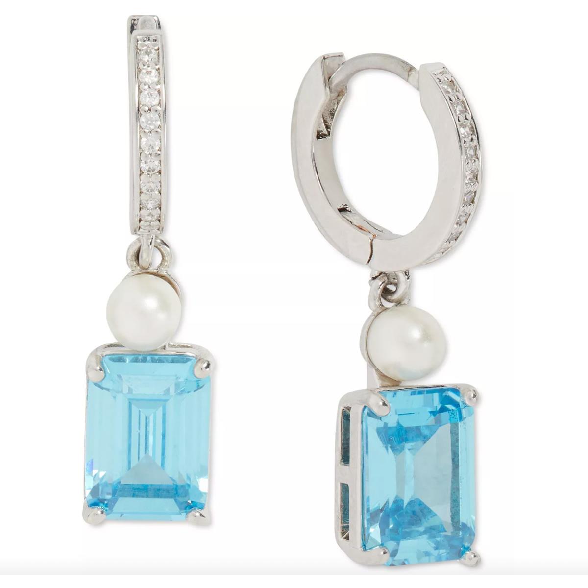 Kate Spade New York Blue Cubic Zirconia Pearl Huggie Hoop Earrings K7515 1