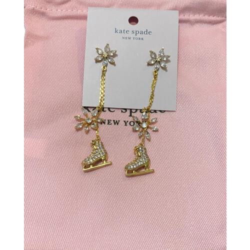 Kate Spade Snow Day Dangling Ice Skates and Snow Flakes Earrings