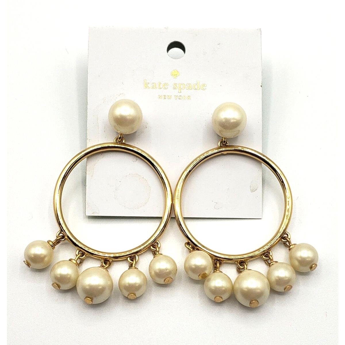 New Kate Spade New York Gold Plated Pearl Hoop Drop Dangle Earrings