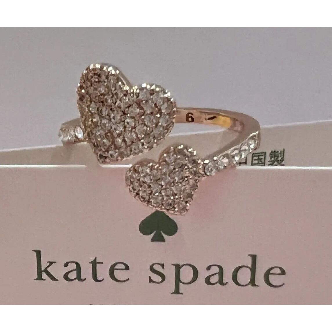 Kate Spade Yours Truly Pave Heart Ring Size 6 Rose Gold Plated New Nwt+dust Bag