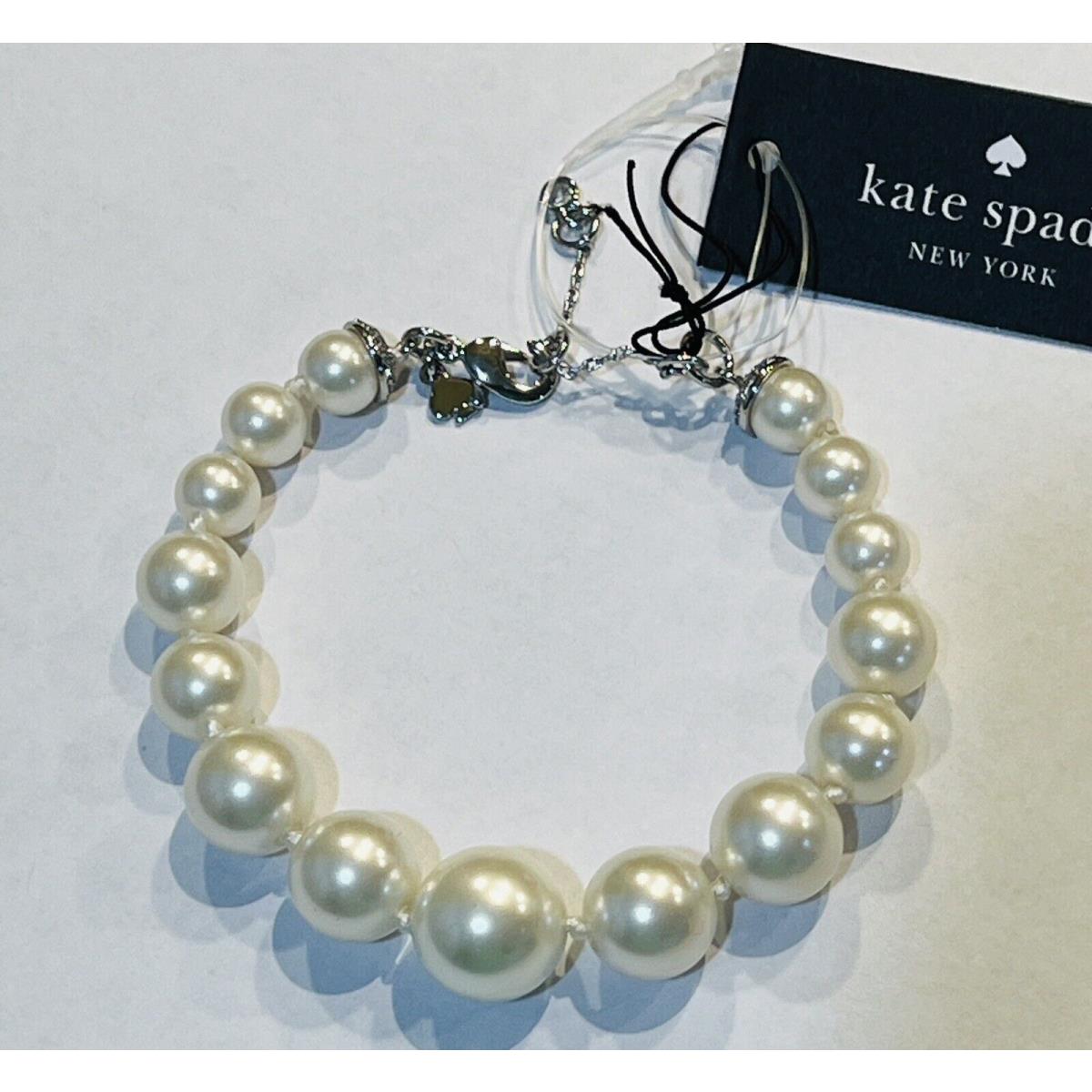 Kate Spade Pearls Please Pearl Bracelet Silver New + Dust Bag