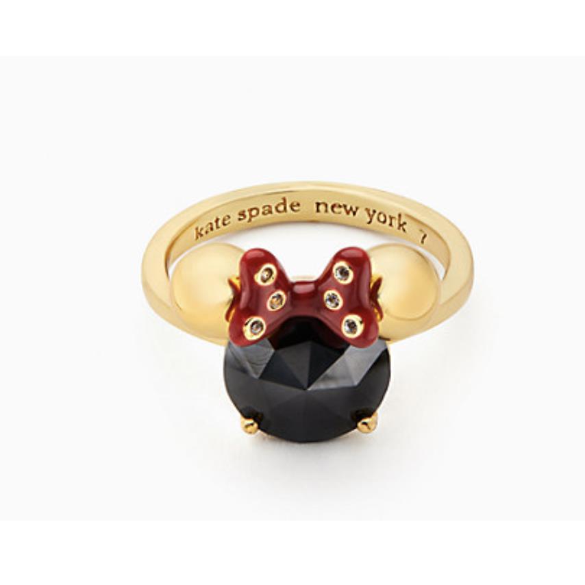 Kate Spade X Disney Minnie Mouse Ring Size 7 Black Stone Gold Red +tag Dust Bag