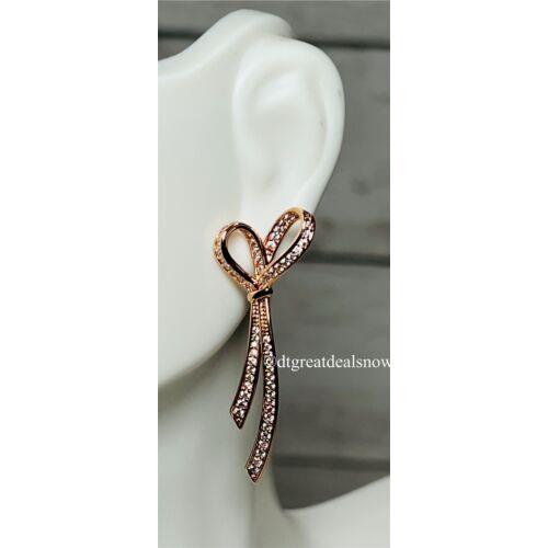 Kate Spade All Tied UP Pave Drop Earrings Rose Gold K8911 Bow Shape Clear Stone