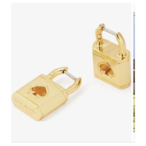 Kate Spade Gold Tone Lock Spade Large Drop Earrings G58