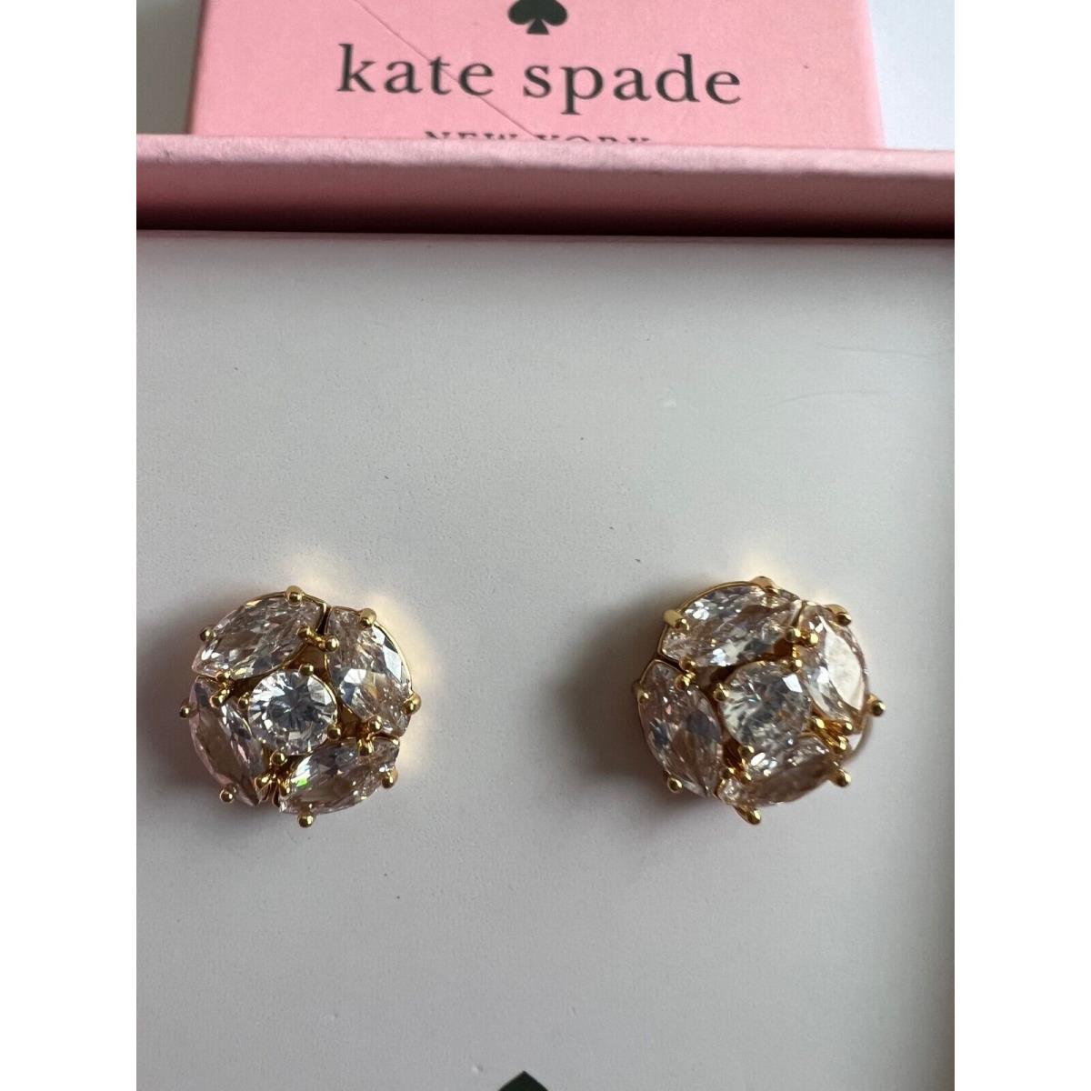 Kate Spade Goldtone Stainless Steel Clear Crystals Stud Earrings + Gift Box