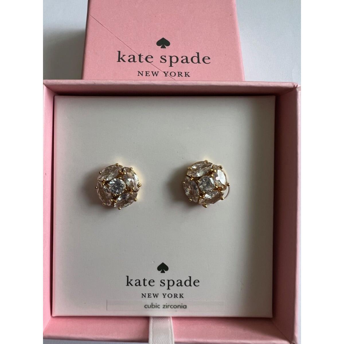 Kate Spade Goldtone Stainless Steel Clear Crystals Stud Earrings + Gift Box