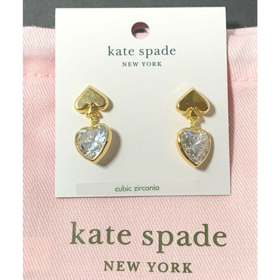 Kate Spade Everyday Spade Clear Gold Plated Cubic Zirconia Heart Spade New