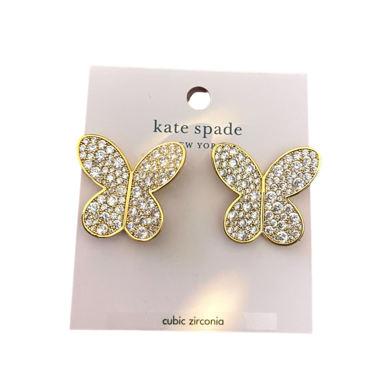 Kale Spade In A Flutter Earrings- Butterflies- Gold Tone- Cubic Zirconia
