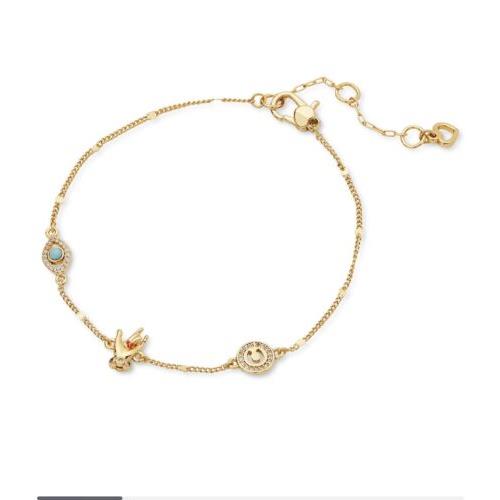 Kate Spade Gold Tone Pave Stone Eye Love u Link Bracelet F1