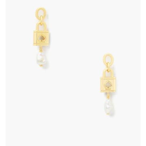 Kate Spade Gold Tone Lock Spade Large Pearl Drop Earrings G70