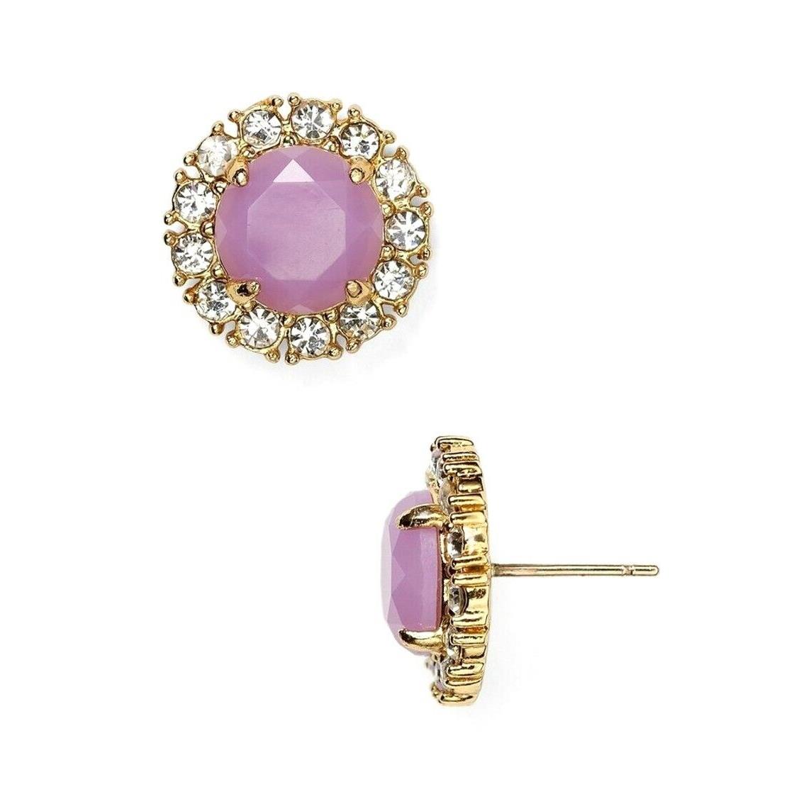 Kate Spade `secret Garden` Lilac Stone Gold Plated Round Stud Earrings