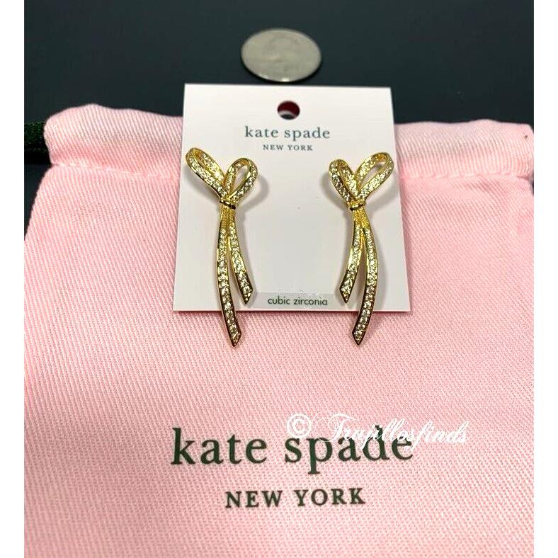 Kate Spade All Tied UP Paved Drop Earrings Gold Tone K6911 New