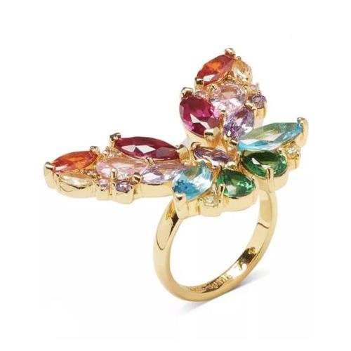 Kate Spade Gold-tone Multicolor Cubic Zirconia Butterfly Statement Ring Size 7