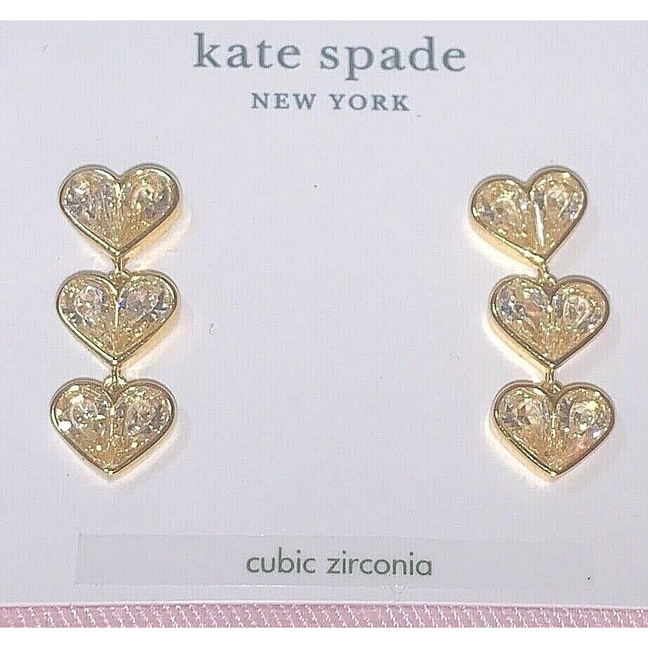 Kate Spade Rock Solid Stone Heart Linear Earrings K6891 New