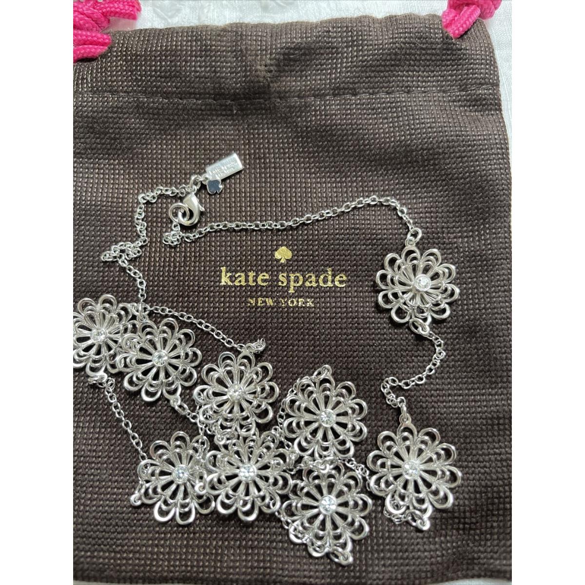 Kate Spade New York Flower Station Scatter Necklace 32 W Pouch Silver Tone 205