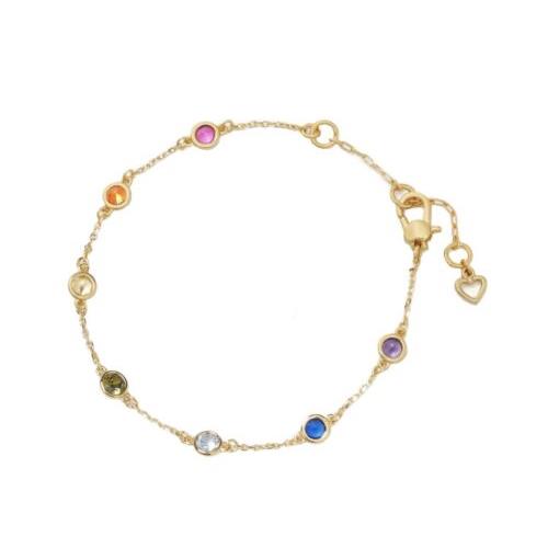 Kate Spade Rainbow Multicolor Cubic Zirconia Dotted Link Bracelet Gold Tone G73A