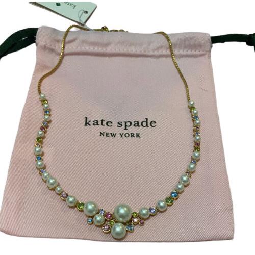 Kate Spade Gold Tone Pearl Caviar Multi Crystal Pearl Necklace K9182 New