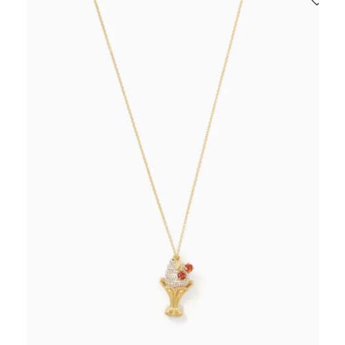 Kate Spade Ice Cream Sundae Pendant Long Necklace Novelty Gold Tone