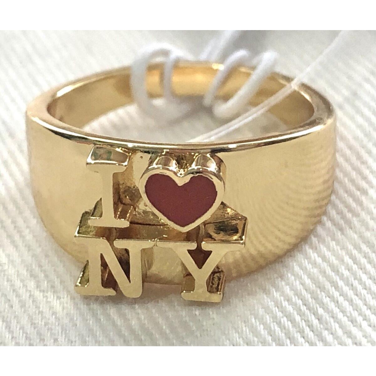 Kate Spade I Love NY Gold Plated Statement Ring Size 7 + Nwt+dust Bag+gift Box