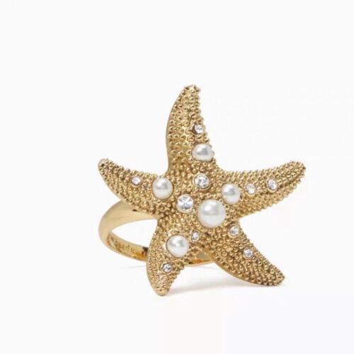 Kate Spade Plated Brass Cubic Zirconia Pearl Starfish Ring Size 7