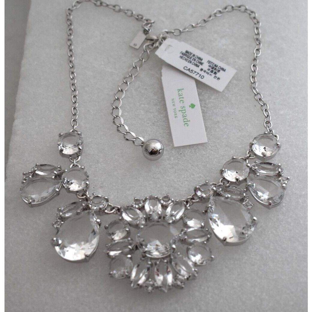 Kate Spade New York NY Necklace Clear Silver Tone Rose Flower Design 17-20