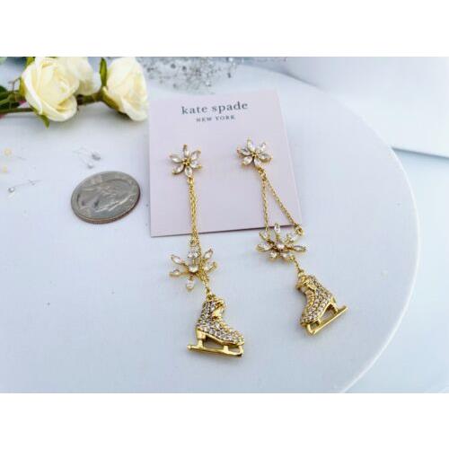 Kate Spade Crystals Snowflakes and Skates Linear Statement Earrings