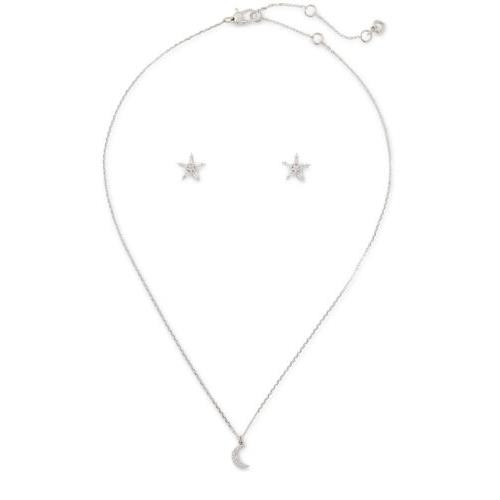 Kate Spade Cubic Zirconia Moon Necklace Star Stud Earrings Set- I7L