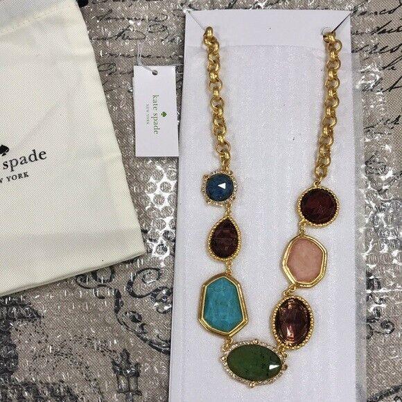 Kate Spade Gold Perfectly Imperfect Multi Color Stone Statement Necklace