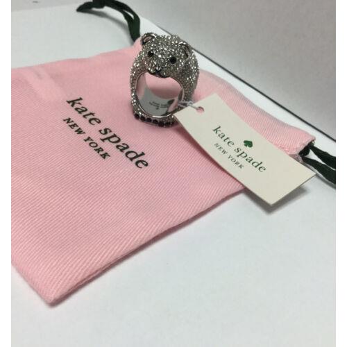 Kate Spade Arctic Friends Polar Bear Silver Tone Glass Stone Ring Size 7