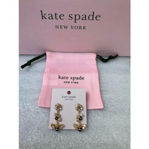 Kate Spade All Abuzz 12-K Gold Plated Glass Stone Enamel Bee Linear Earrings