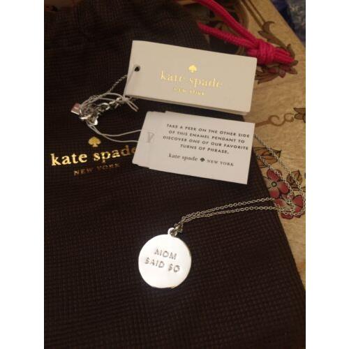 Kate Spade Mom Said SO KS Enamel Pendant Silver Plated Necklace