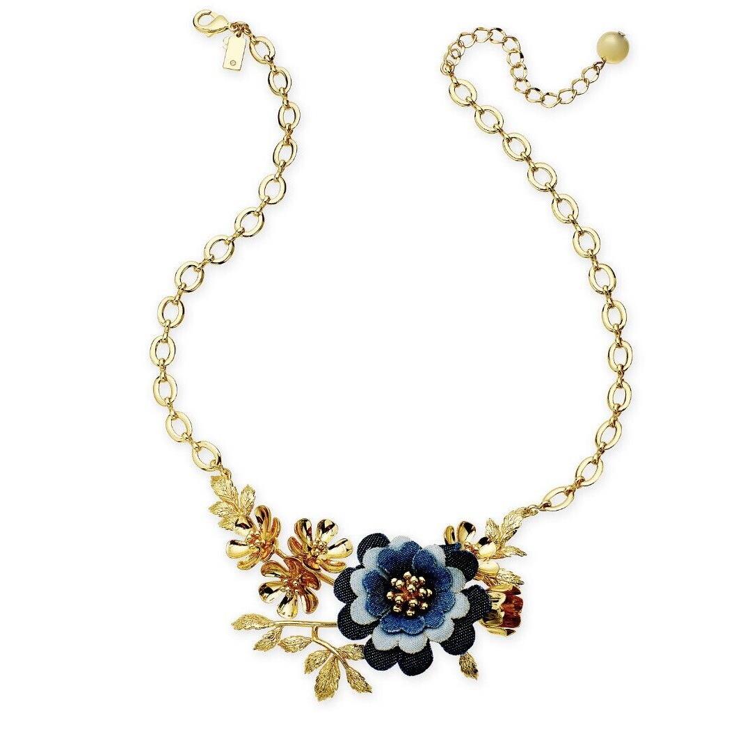 Kate Spade Gold Plate Flower Girl Denim Flower Statement Necklace 251x