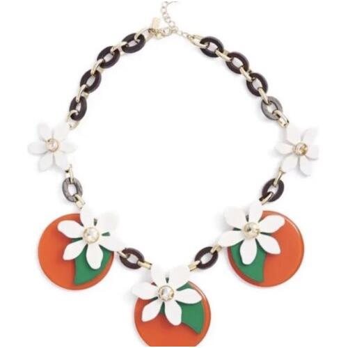 Kate Spade Wood Acrylic Crystal Statement Flower Necklace