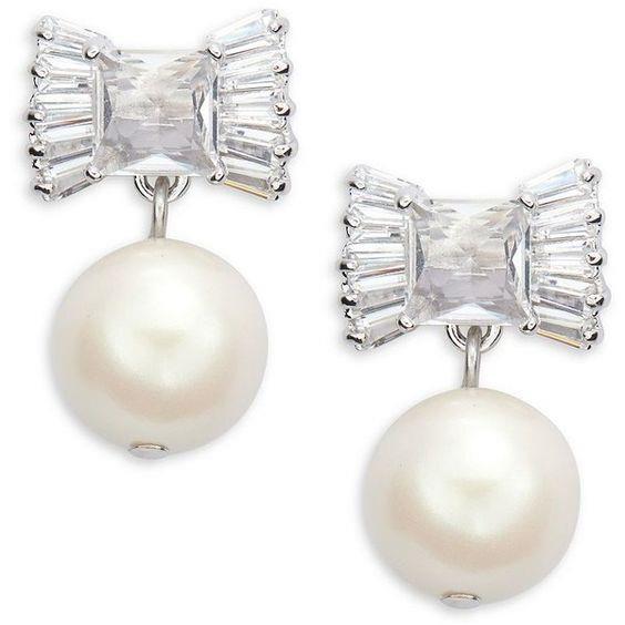 Kate Spade New York le Soir` Bow and Pearl Post Drop Earrings Silver Ivory Bride