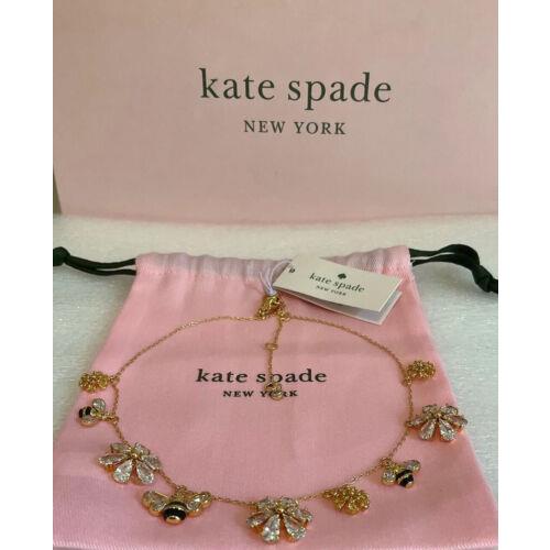 Kate Spade New York All Abuzz 12k Gold Plated Glass Stone Bee Charm Necklace