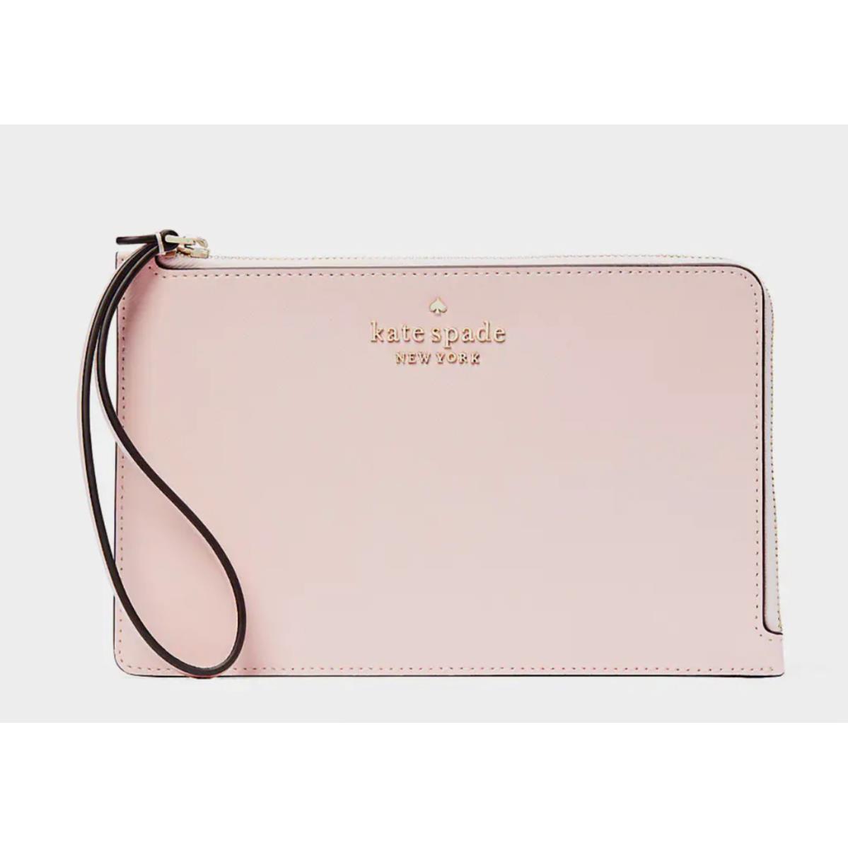 Kate Spade Staci Medium L Zipwristlet Saffiano Leather Chalk Pink