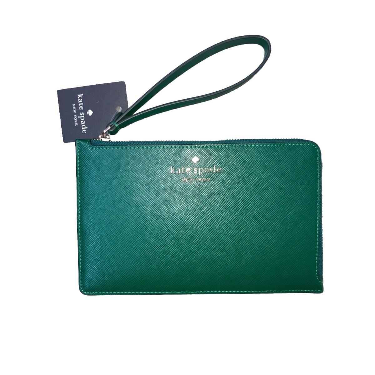 Kate Spade Lucy Arugula Green Leather Medium L-zip Wristlet KE574 Wallet