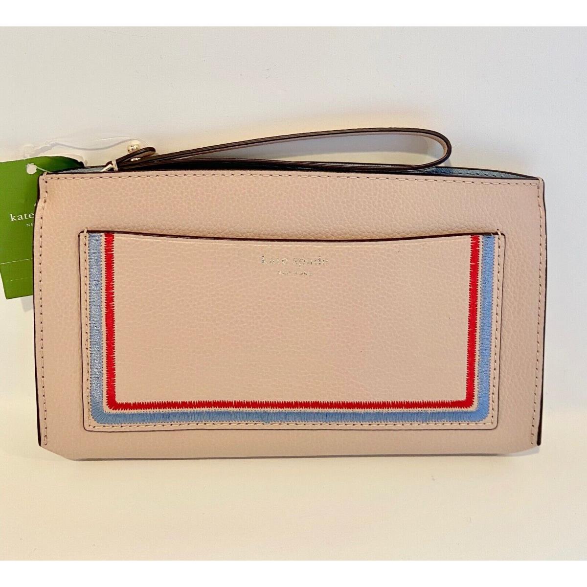 Kate Spade Eva Embroidered Warm Beige Leather Wallet Clutch Wristlet