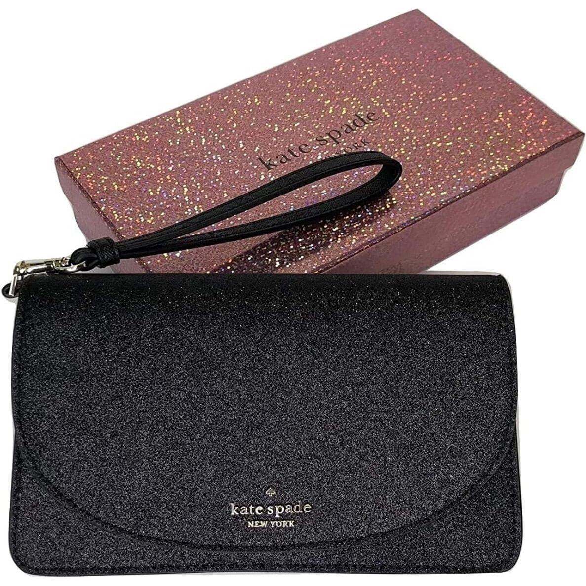 Kate Spade Joeley Multifunction Wristlet Wallet Black Sparkle Leather WLRU5841