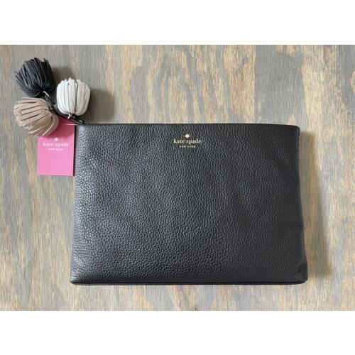 Kate Spade Shala Palmer Drive Clutch Handbag Purse Black Pebbled Leather